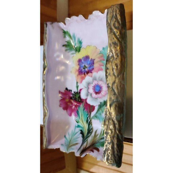 Vtg Japanese Chubu China Hand Painted Floral Trinket/Jewelry Dish Unique 5x4x1" - Picture 3 of 12